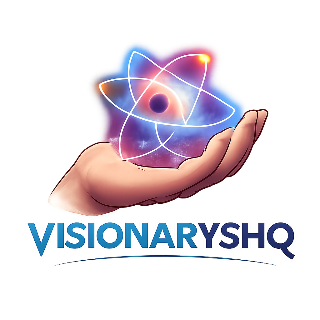 VisionarySHQ hand holding atom logo
